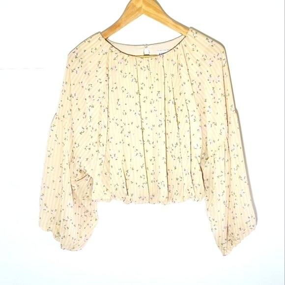 Gianni Bini Floral Print Round Neck Long Sleeves Balloon Blouse Women's Size M - Picture 1 of 8